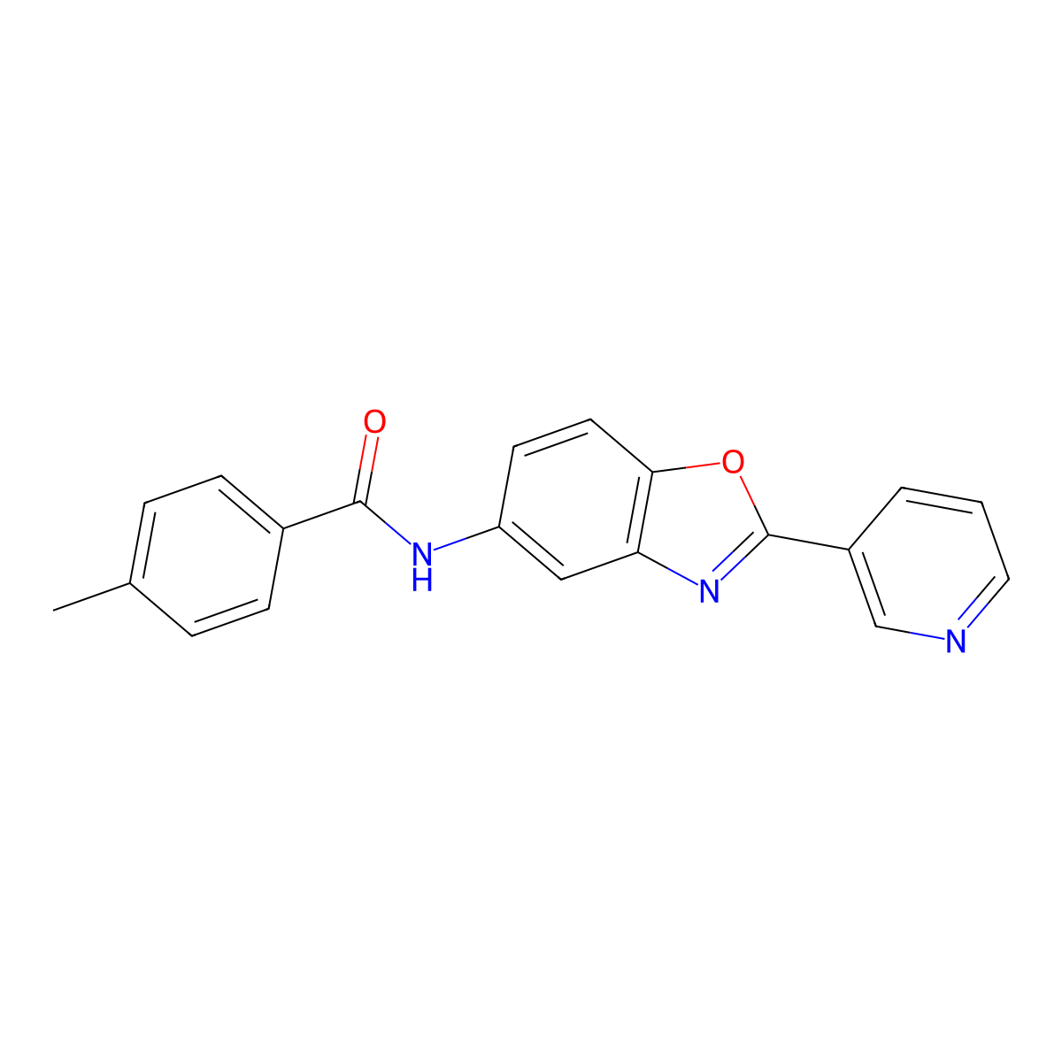 4-methyl-N-(2-pyridin-3-yl-1,3-benzoxazol-5-yl)benzamide molecular structure, CAS 381207-27-8
