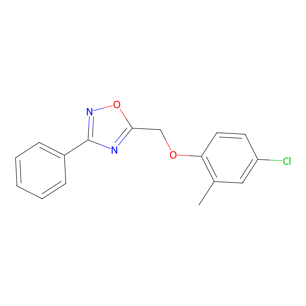 5-[(4-Chloro-2-methylphenoxy)methyl]-3-phenyl-1,2,4-oxadiazole molecular structure, CAS 381207-38-1
