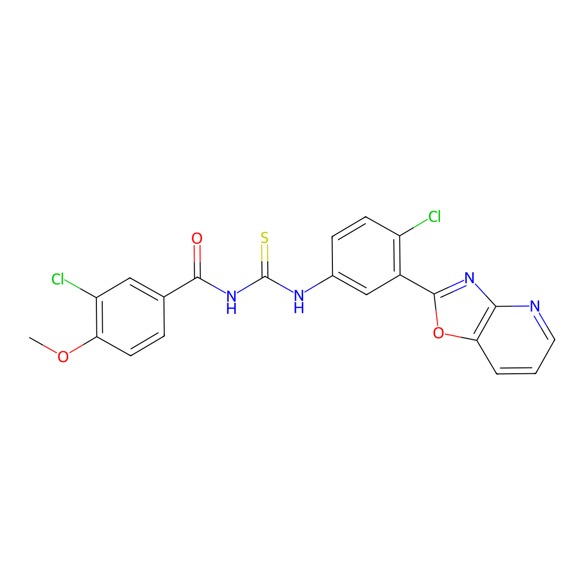 3-chloro-N-[[4-chloro-3-([1,3]oxazolo[4,5-b]pyridin-2-yl)phenyl]carbamothioyl]-4-methoxybenzamide molecular structure, CAS 381207-82-5