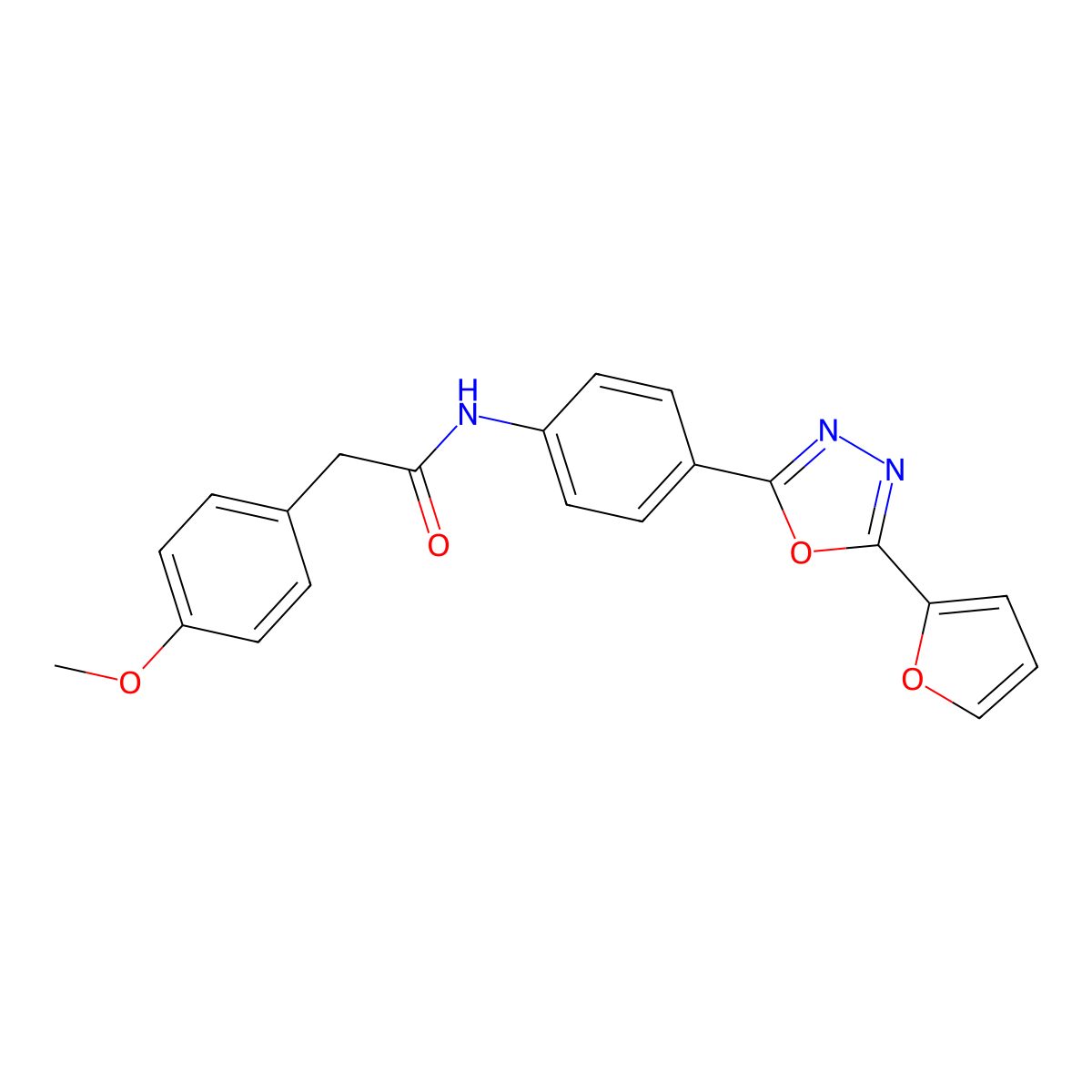N-[4-[5-(furan-2-yl)-1,3,4-oxadiazol-2-yl]phenyl]-2-(4-methoxyphenyl)acetamide molecular structure, CAS 381208-50-0