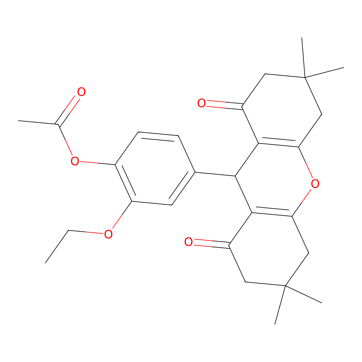 2-ethoxy-4-(3,3,6,6-tetramethyl-1,8-dioxo-2,3,4,5,6,7,8,9-octahydro-1H-xanthen-9-yl)phenyl acetate molecular structure, CAS 381208-70-4