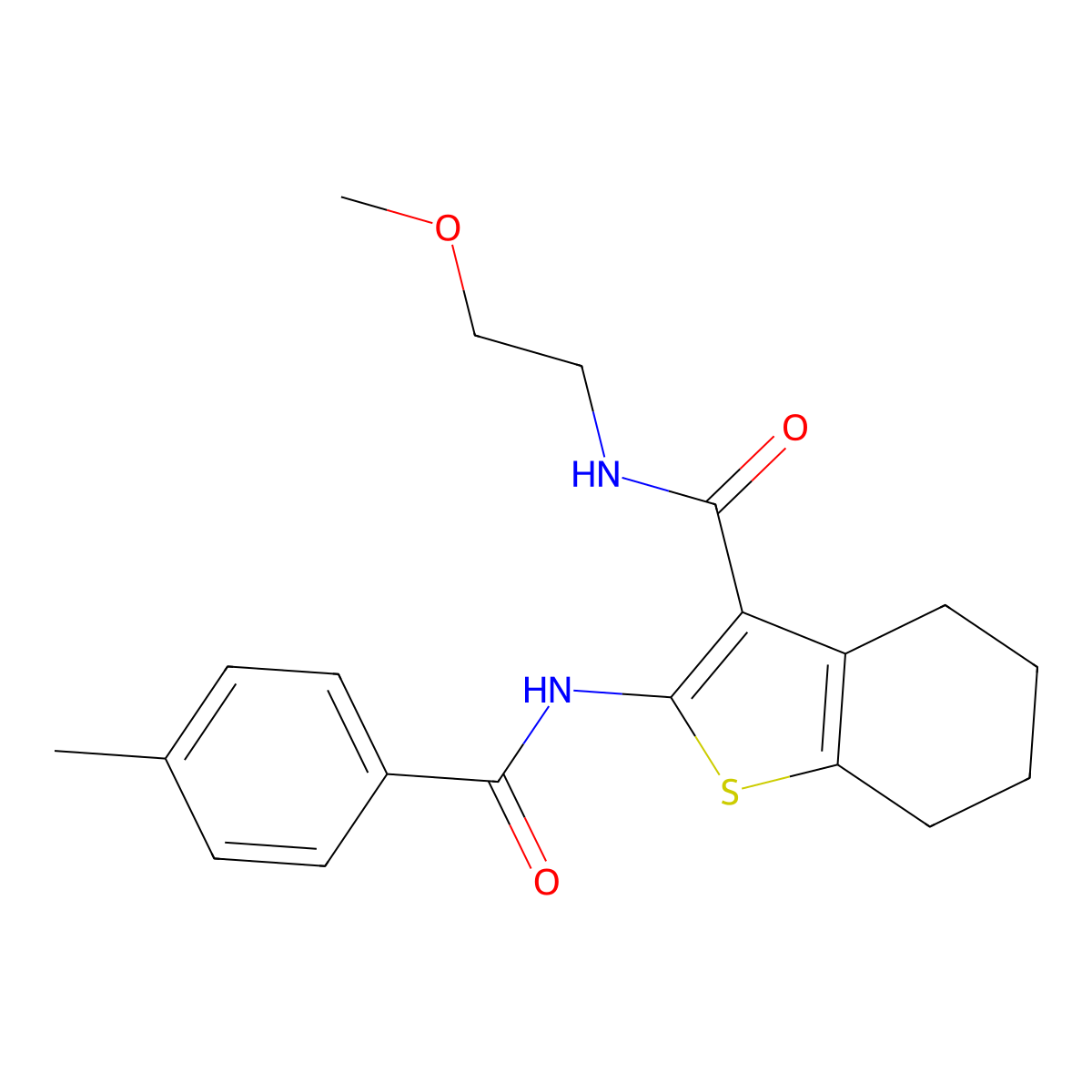 N-(2-methoxyethyl)-2-[(4-methylbenzoyl)amino]-4,5,6,7-tetrahydro-1-benzothiophene-3-carboxamide molecular structure, CAS 381209-52-5