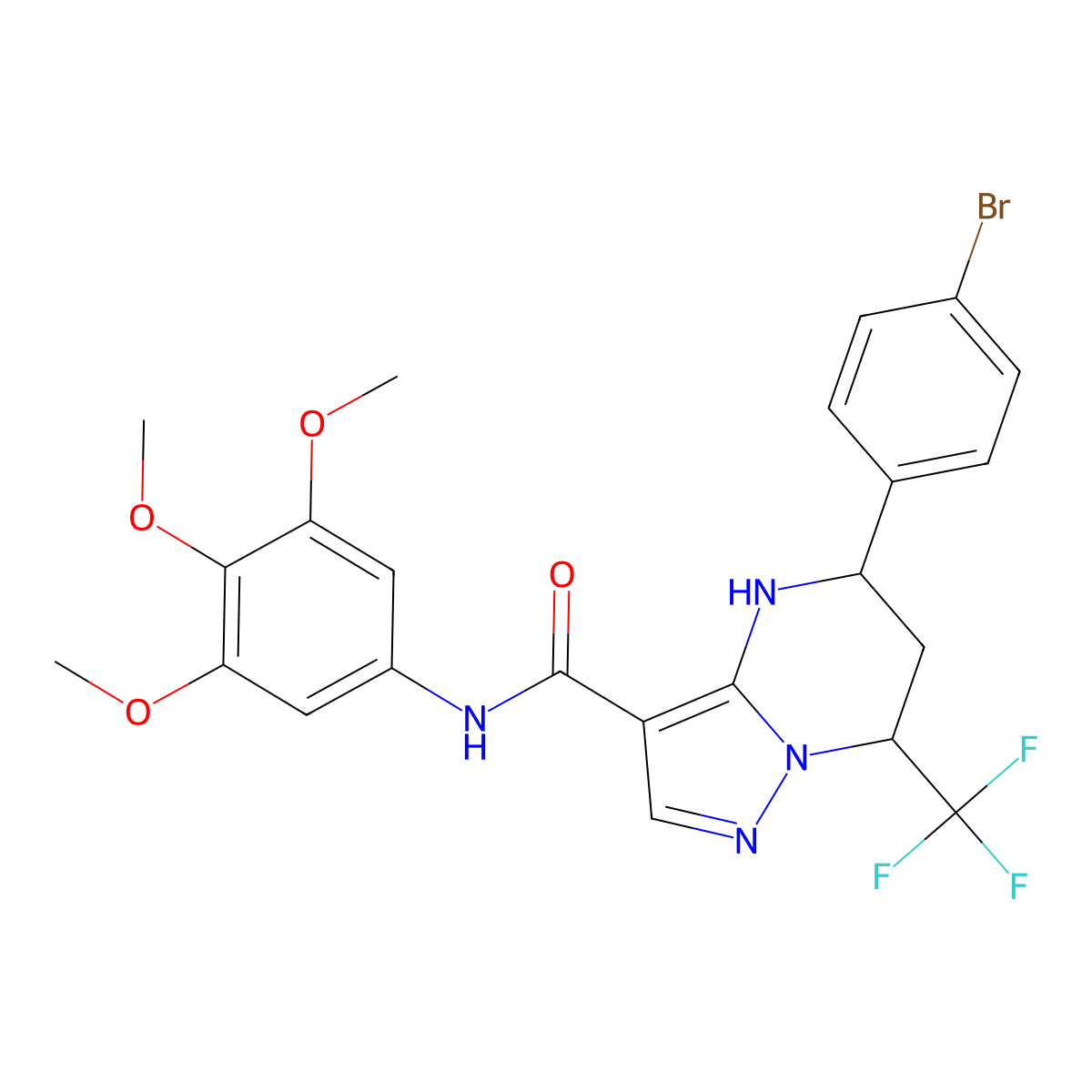 5-(4-bromophenyl)-7-(trifluoromethyl)-N-(3,4,5-trimethoxyphenyl)-4,5,6,7-tetrahydropyrazolo[1,5-a]pyrimidine-3-carboxamide molecular structure, CAS 381209-54-7