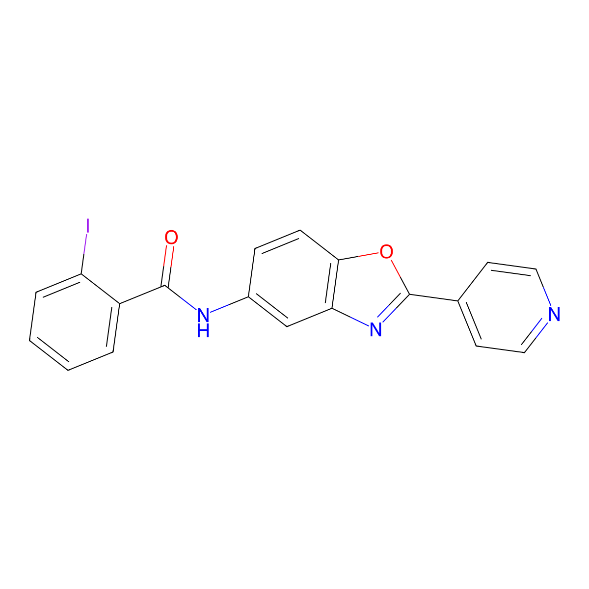 2-iodo-N-(2-pyridin-4-yl-1,3-benzoxazol-5-yl)benzamide molecular structure, CAS 381209-57-0