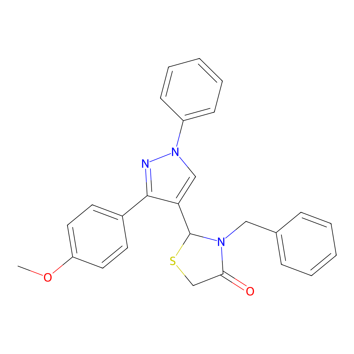 3-Benzyl-2-[3-(4-methoxyphenyl)-1-phenylpyrazol-4-yl]-1,3-thiazolidin-4-one molecular structure, CAS 381210-23-7