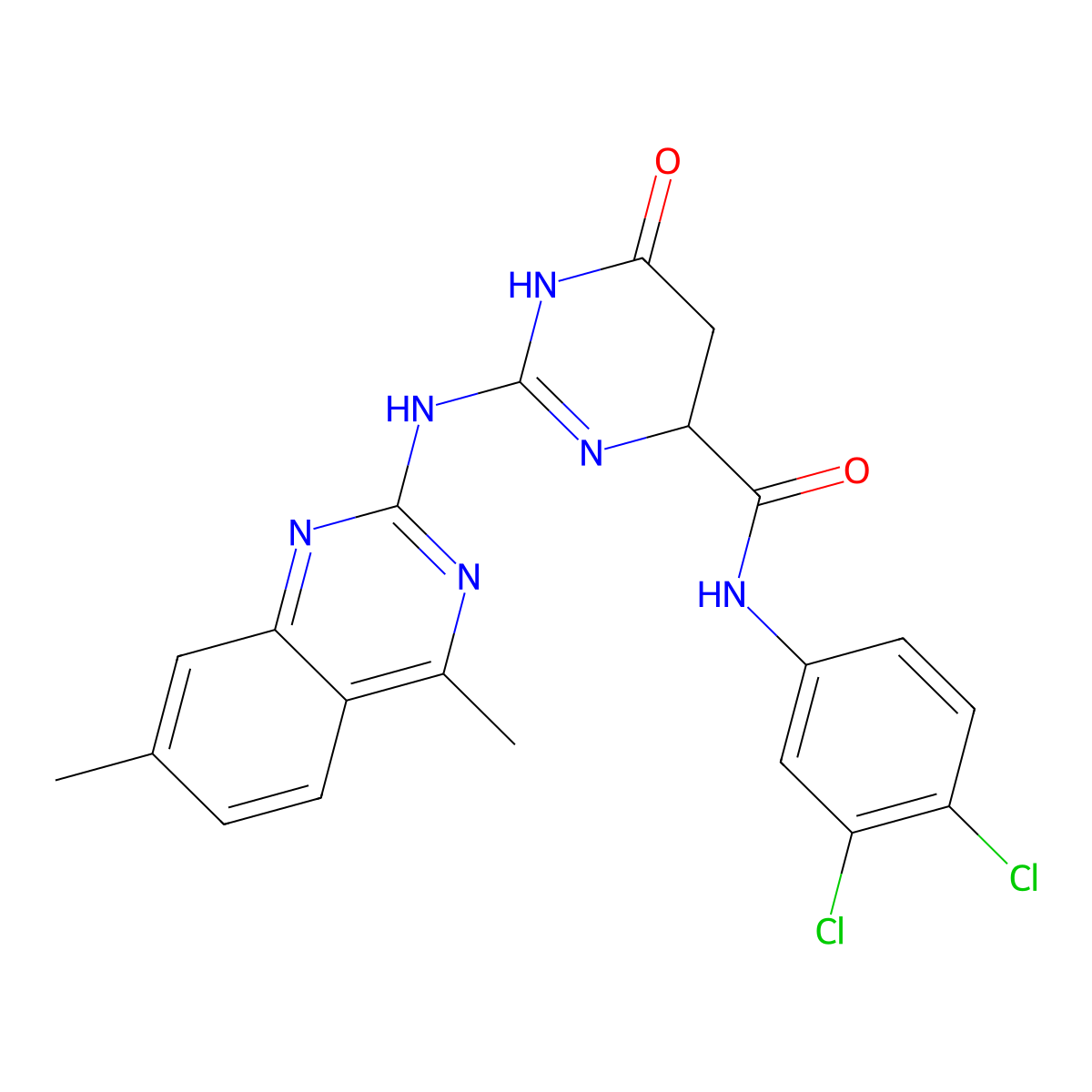 N-(3,4-dichlorophenyl)-2-[(4,7-dimethylquinazolin-2-yl)amino]-6-oxo-1,4,5,6-tetrahydropyrimidine-4-carboxamide molecular structure, CAS 381230-20-2