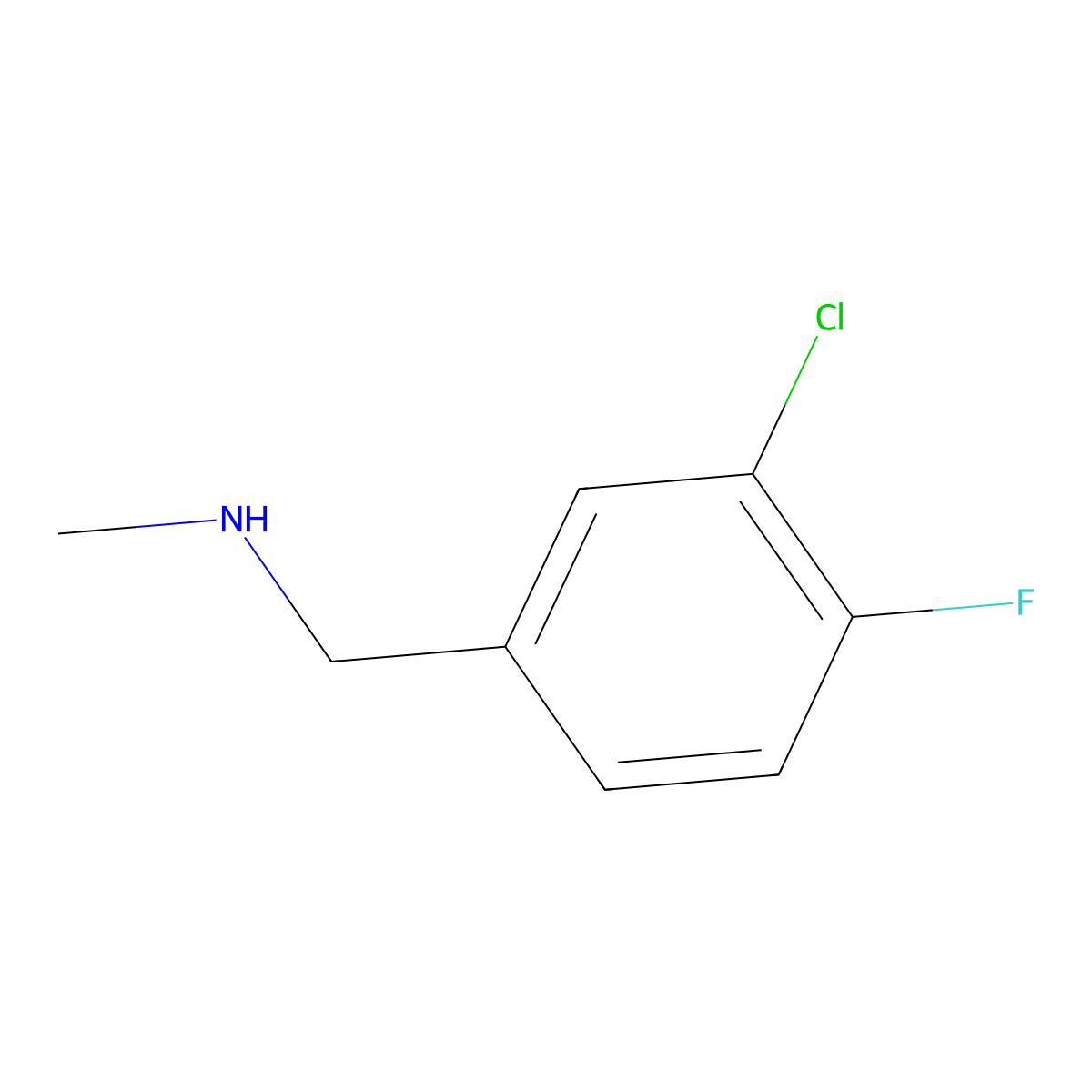 ((3-Chloro-4-fluorophenyl)methyl)(methyl)amine molecular structure, CAS 381236-43-7