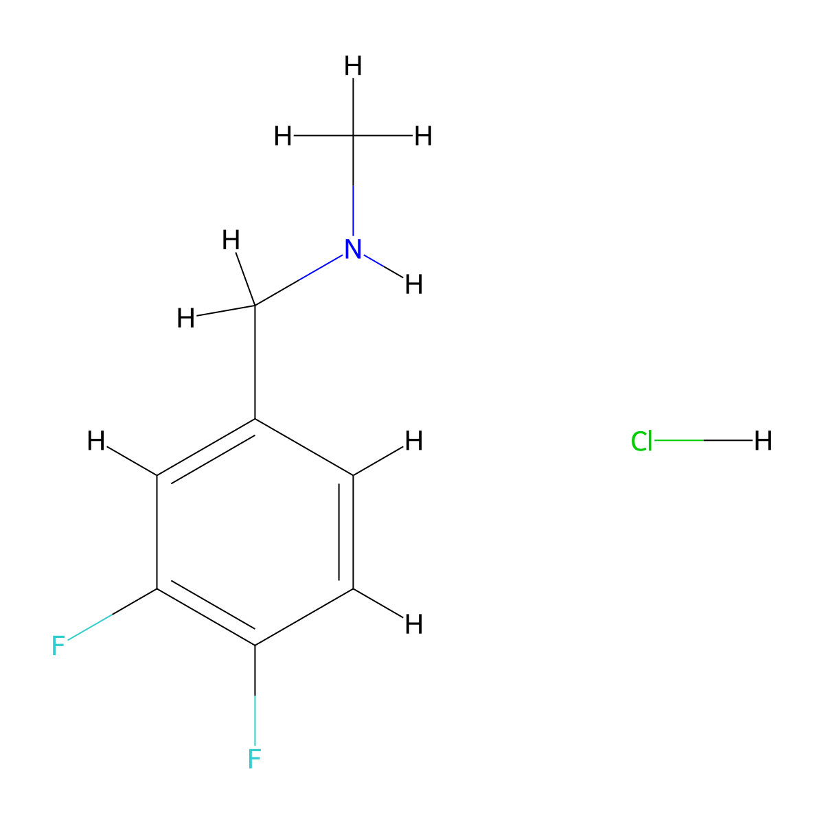 1-(3,4-Difluorophenyl)-N-methylmethanamine hydrochloride molecular structure, CAS 381236-46-0