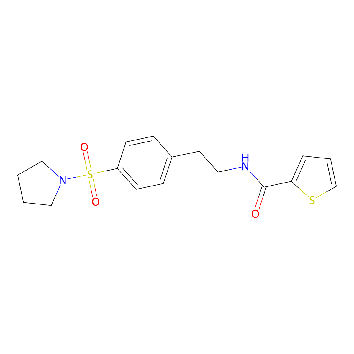 N-(2-(4-(1-Pyrrolidinylsulfonyl)phenyl)ethyl)-2-thiophenecarboxamide molecular structure, CAS 381238-91-1