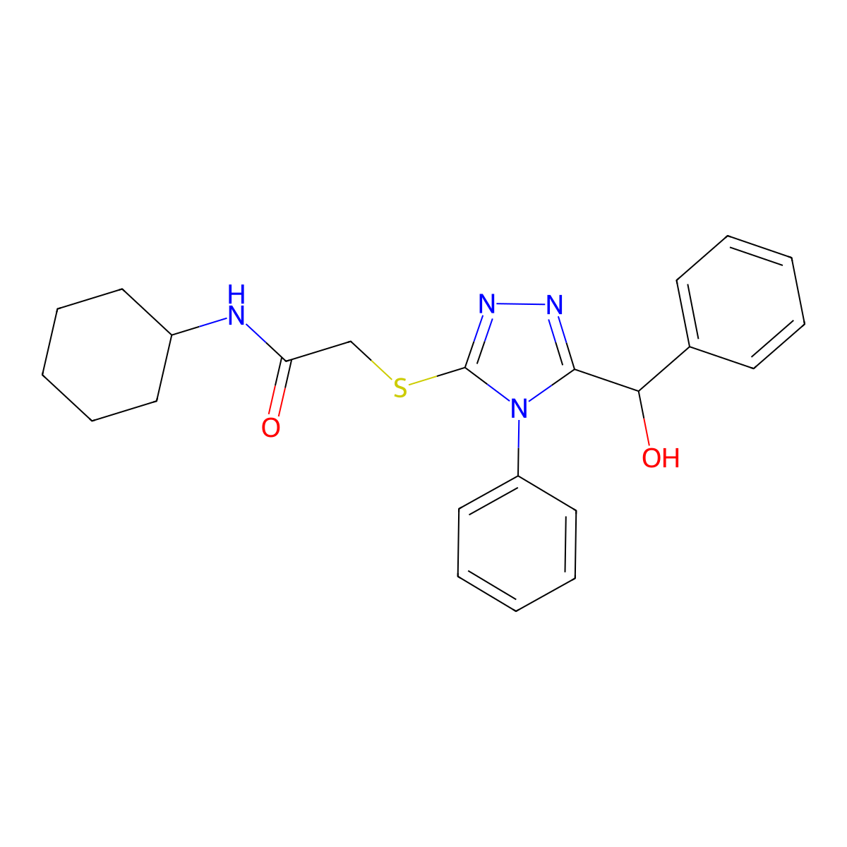N-cyclohexyl-2-({5-[hydroxy(phenyl)methyl]-4-phenyl-4H-1,2,4-triazol-3-yl}sulfanyl)acetamide molecular structure, CAS 381238-92-2