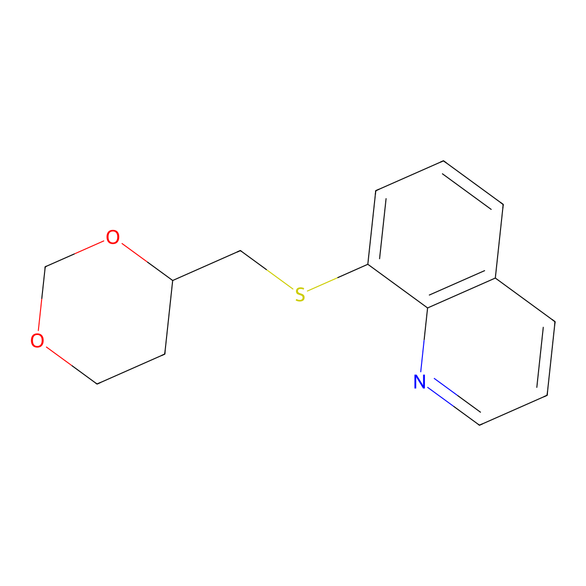 8-(1,3-Dioxan-4-ylmethylsulfanyl)quinoline molecular structure, CAS 381238-93-3