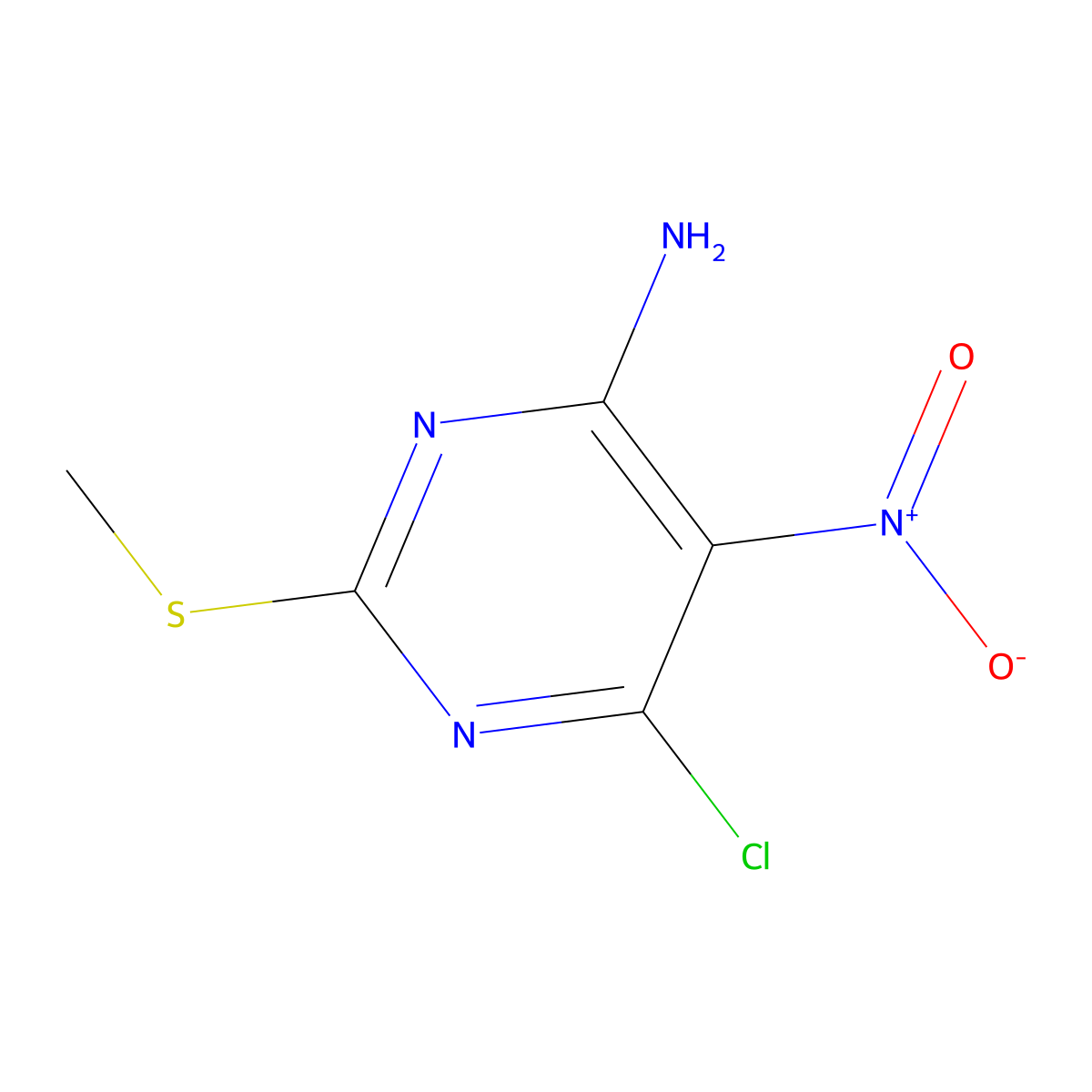 6-Chloro-2-(methylthio)-5-nitropyrimidin-4-amine molecular structure, CAS 38136-96-8