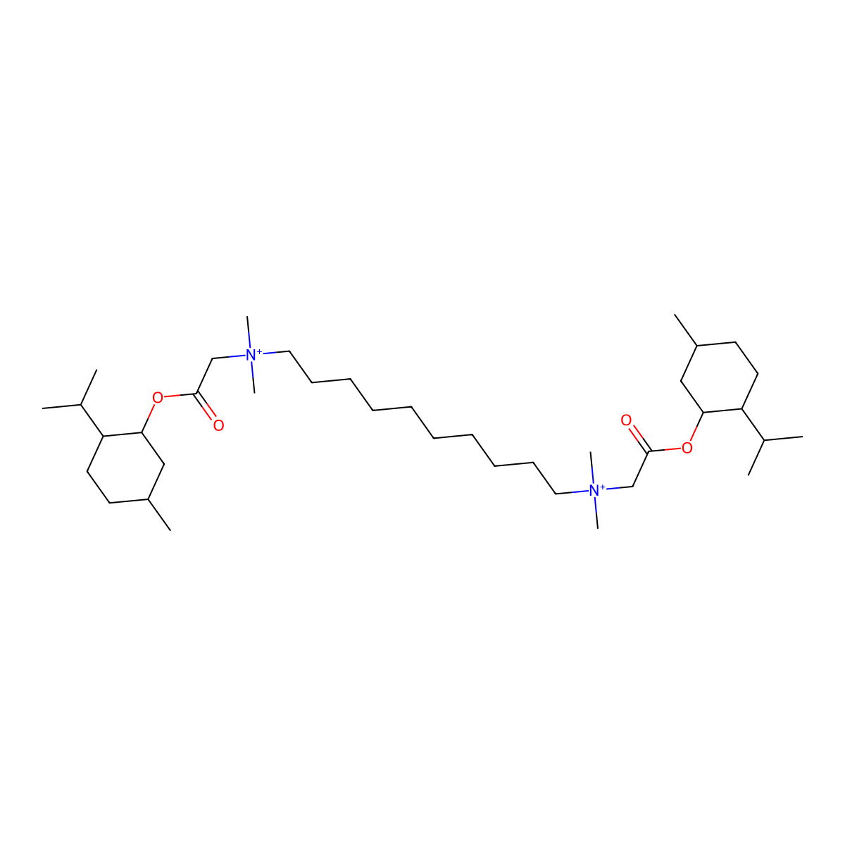 10-[Dimethyl-[2-(5-methyl-2-propan-2-ylcyclohexyl)oxy-2-oxoethyl]azaniumyl]decyl-dimethyl-[2-(5-methyl-2-propan-2-ylcyclohexyl)oxy-2-oxoethyl]azanium molecular structure, CAS 38146-42-8
