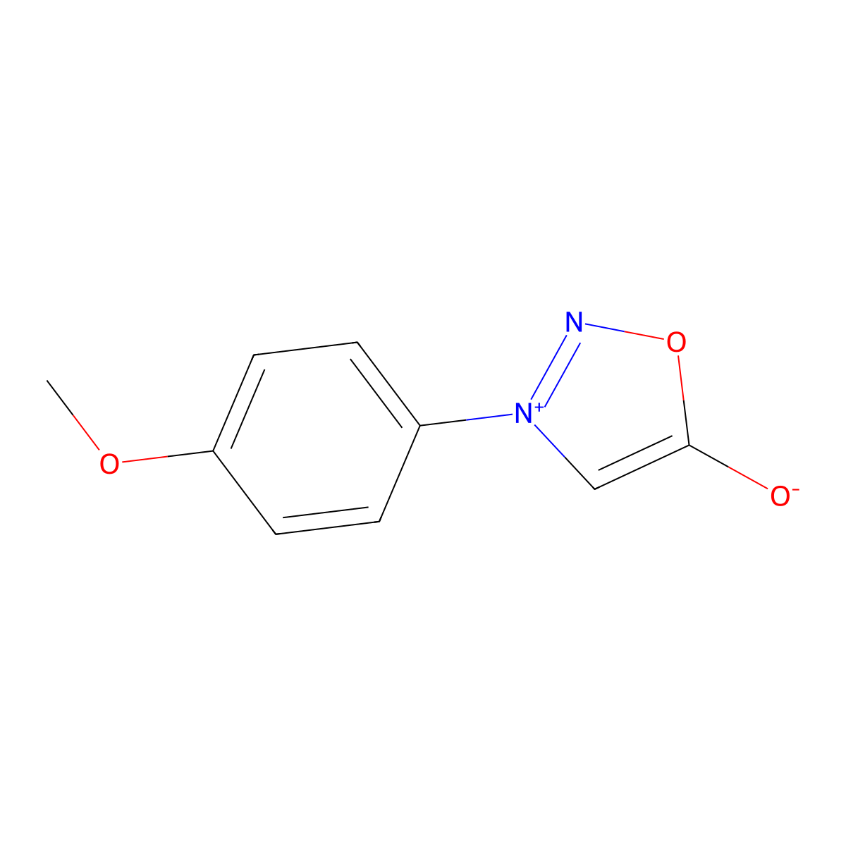 1,2,3-oxadiazolium, 5-hydroxy-3-(4-methoxyphenyl)-, inner salt molecular structure, CAS 3815-80-3