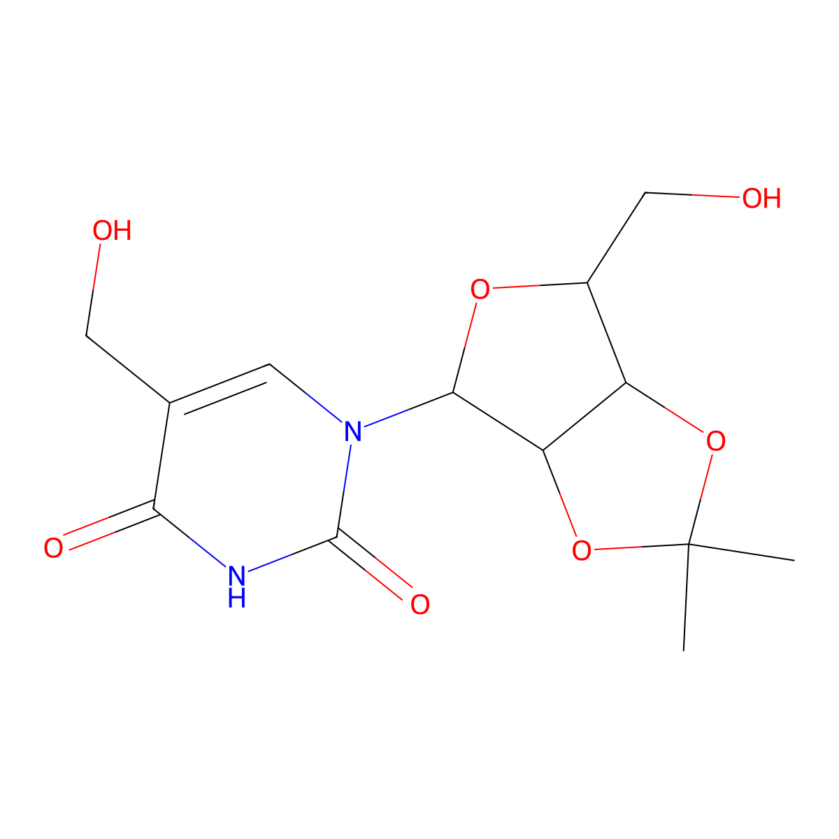 5-(hydroxymethyl)-1-((3aR,4R,6R,6aR)-6-(hydroxymethyl)-2,2-dimethyltetrahydrofuro[3,4-d][1,3]dioxol-4-yl)pyrimidine-2,4(1H,3H)-dione molecular structure, CAS 3816-77-1