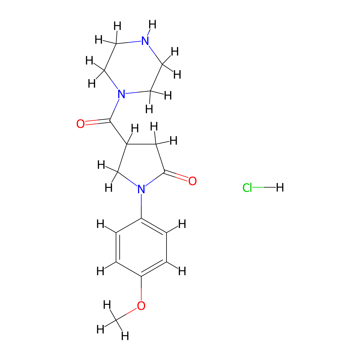 Piperazine, 1-((1-(4-methoxyphenyl)-5-oxo-3-pyrrolidinyl)carbonyl)-, monohydrochloride molecular structure, CAS 38160-05-3