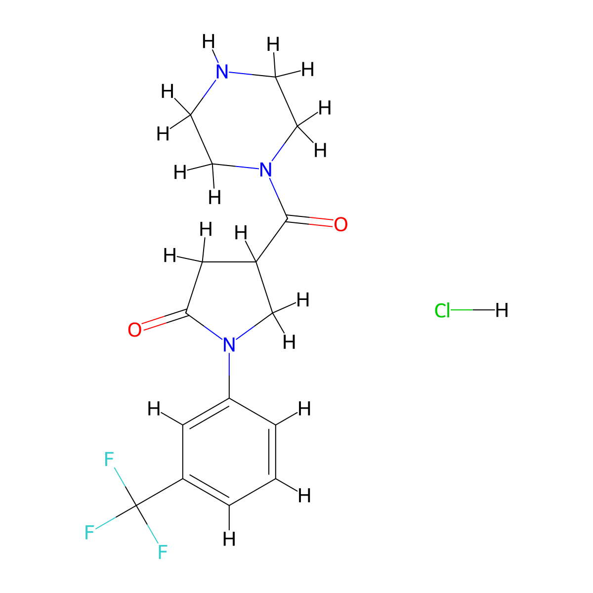 Piperazine, 1-((5-oxo-1-(3-(trifluoromethyl)phenyl)-3-pyrrolidinyl)carbonyl)-, hydrochloride molecular structure, CAS 38160-08-6