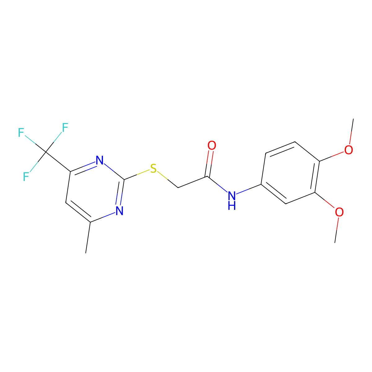 N-(3,4-dimethoxyphenyl)-2-{[4-methyl-6-(trifluoromethyl)pyrimidin-2-yl]sulfanyl}acetamide molecular structure, CAS 381672-36-2