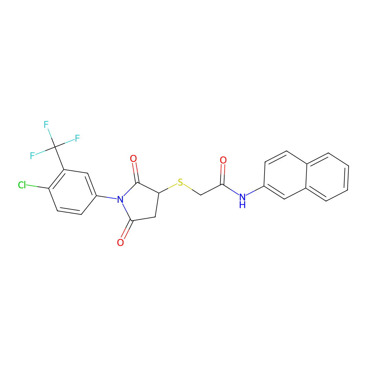 2-[[1-[4-Chloro-3-(trifluoromethyl)phenyl]-2,5-dioxo-3-pyrrolidinyl]thio]-N-2-naphthalenylacetamide molecular structure, CAS 381673-11-6