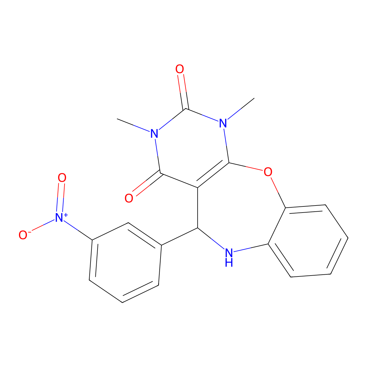 1,3-Dimethyl-5-(3-nitrophenyl)-5,6-dihydropyrimido[4,5-b][1,5]benzoxazepine-2,4-dione molecular structure, CAS 381673-54-7
