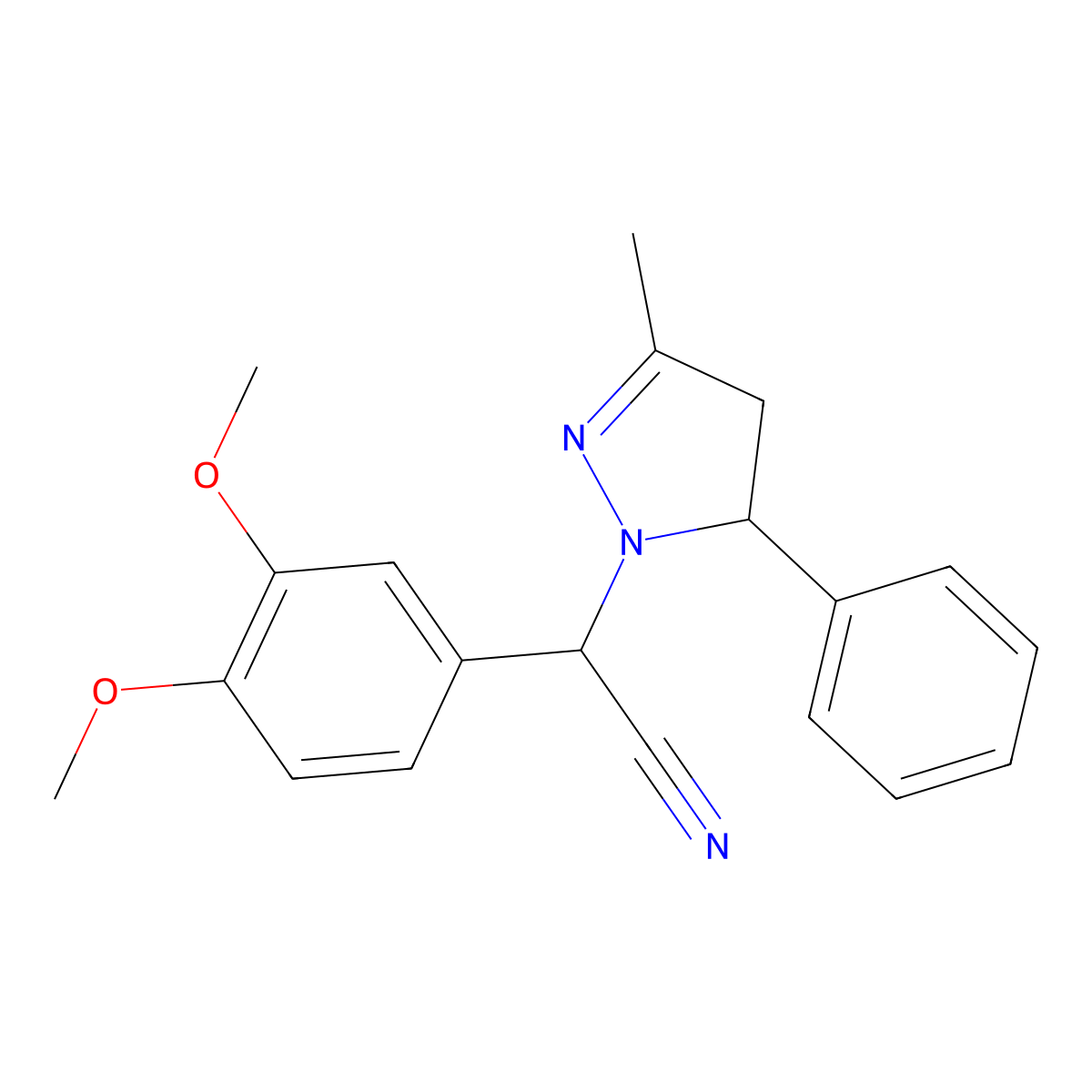 (3,4-dimethoxyphenyl)(3-methyl-5-phenyl-4,5-dihydro-1H-pyrazol-1-yl)acetonitrile molecular structure, CAS 381674-37-9