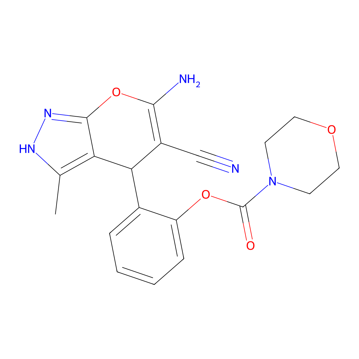 2-(6-Amino-5-cyano-3-methyl-1,4-dihydropyrano[2,3-c]pyrazol-4-yl)phenyl morpholine-4-carboxylate molecular structure, CAS 381674-97-1