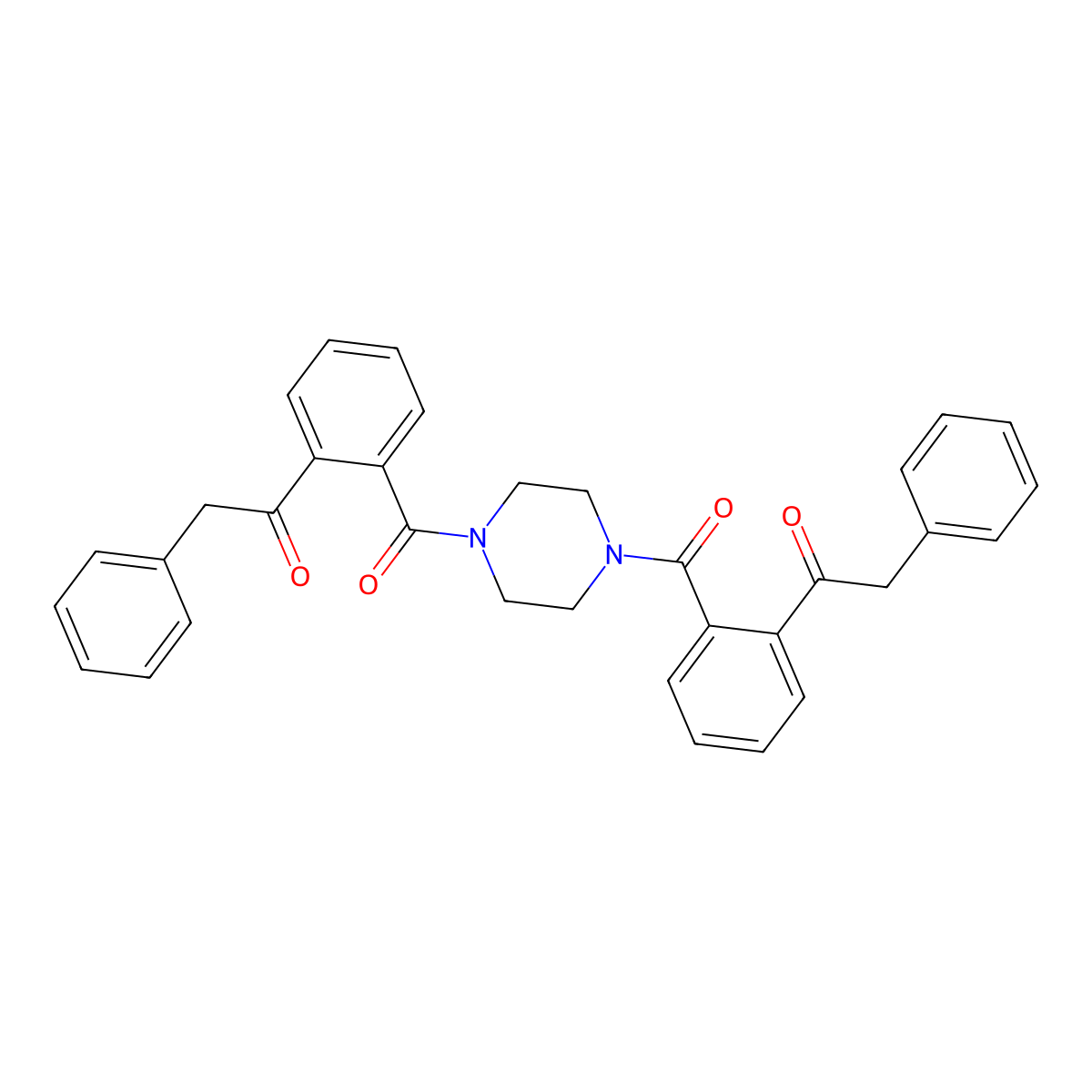 2-Phenyl-1-[2-[4-[2-(2-phenylacetyl)benzoyl]piperazine-1-carbonyl]phenyl]ethanone molecular structure, CAS 381675-29-2