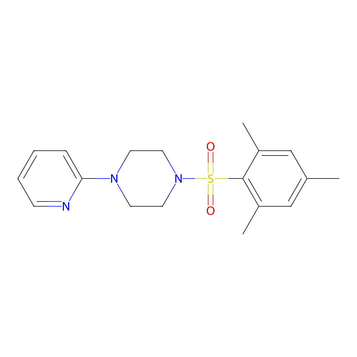 4-(2-Pyridyl)-1-((2,4,6-trimethylphenyl)sulfonyl)piperazine molecular structure, CAS 381675-86-1