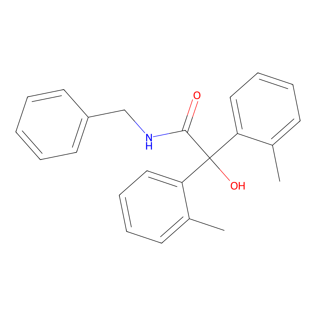 N-benzyl-2-hydroxy-2,2-bis(2-methylphenyl)acetamide molecular structure, CAS 381676-72-8