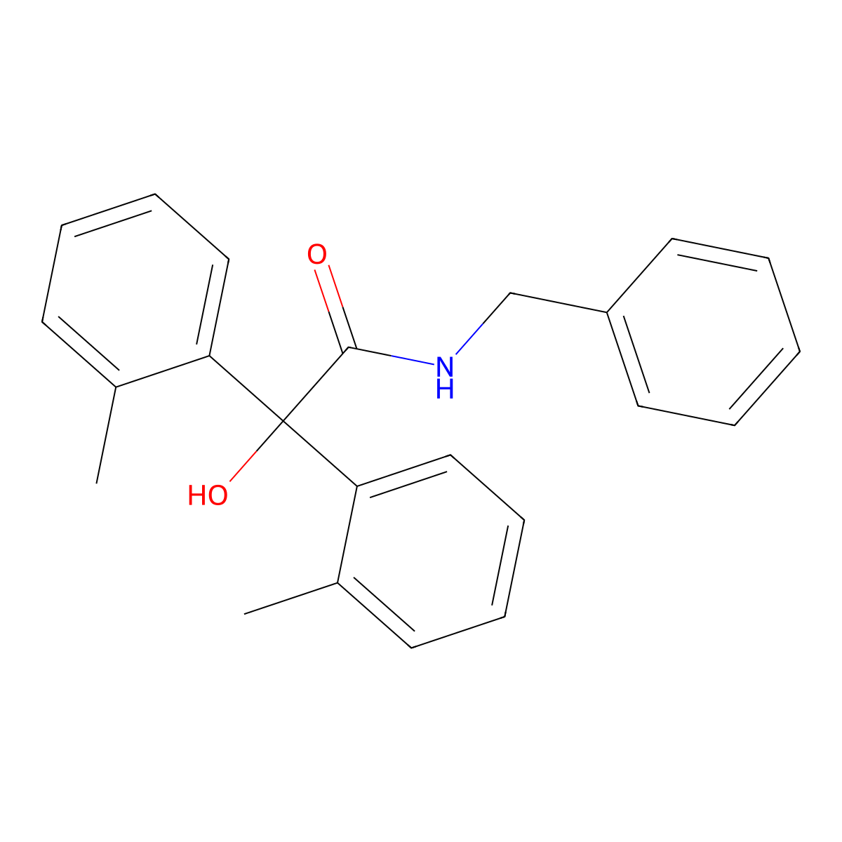 N-benzyl-2-hydroxy-2,2-bis(2-methylphenyl)acetamide molecular structure, CAS 381676-72-8