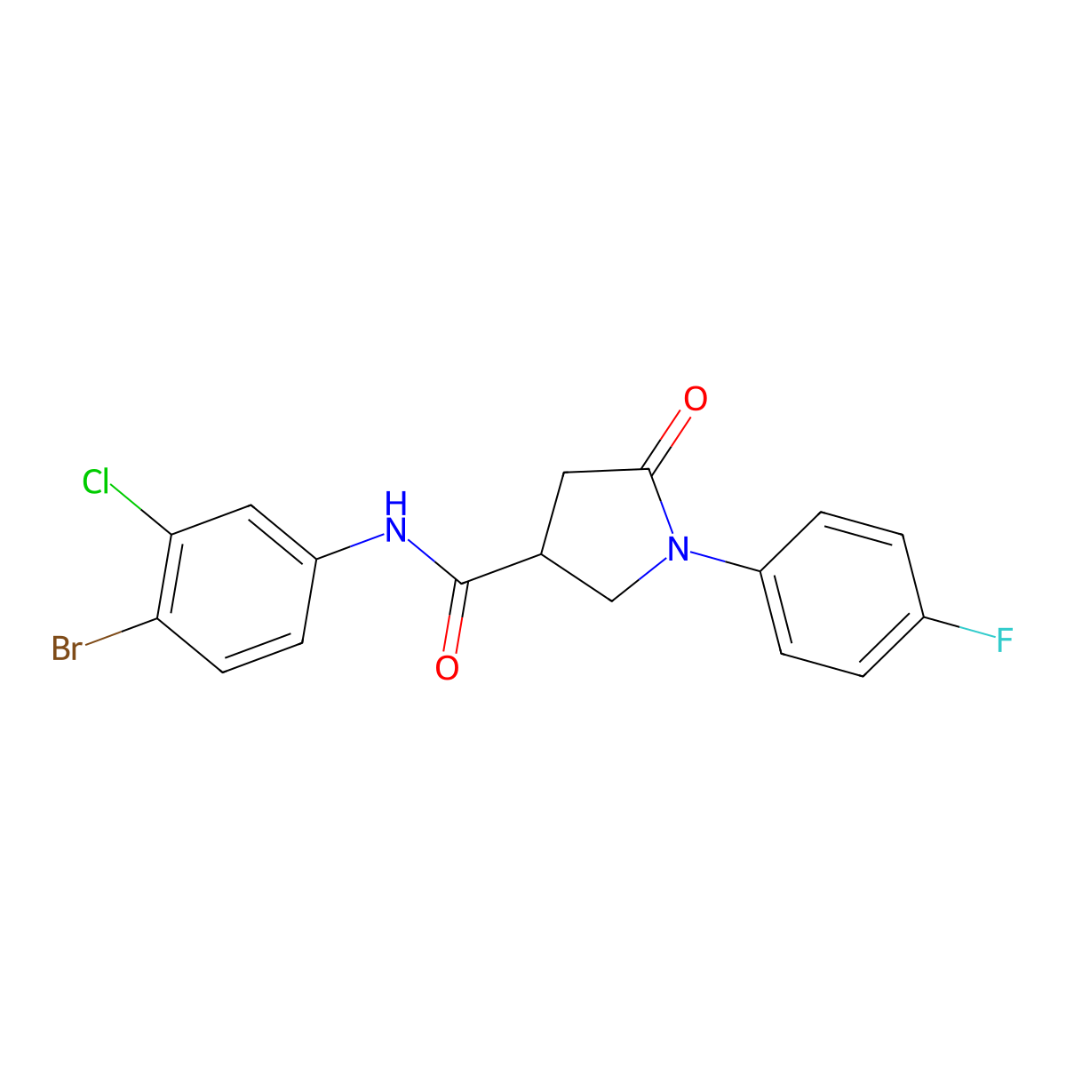 N-(4-bromo-3-chlorophenyl)-1-(4-fluorophenyl)-5-oxopyrrolidine-3-carboxamide molecular structure, CAS 381678-83-7