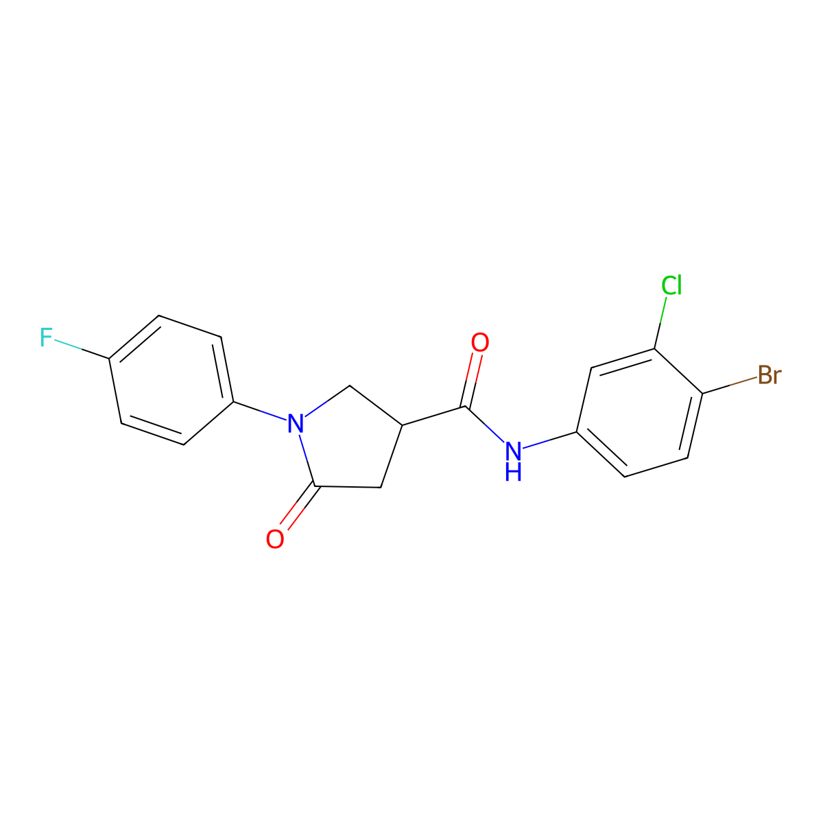 N-(4-bromo-3-chlorophenyl)-1-(4-fluorophenyl)-5-oxopyrrolidine-3-carboxamide molecular structure, CAS 381678-83-7