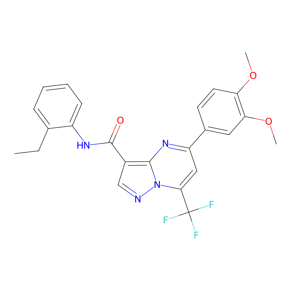 5-(3,4-dimethoxyphenyl)-N-(2-ethylphenyl)-7-(trifluoromethyl)pyrazolo[1,5-a]pyrimidine-3-carboxamide molecular structure, CAS 381679-13-6
