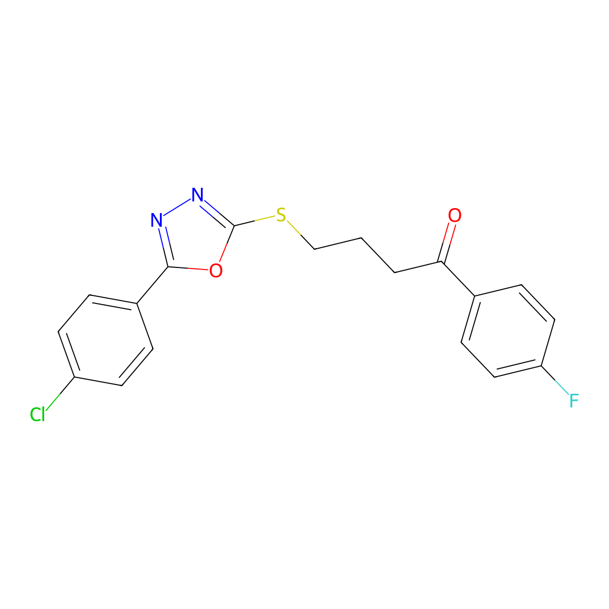 4-[[5-(4-Chlorophenyl)-1,3,4-oxadiazol-2-yl]sulfanyl]-1-(4-fluorophenyl)butan-1-one molecular structure, CAS 381679-32-9
