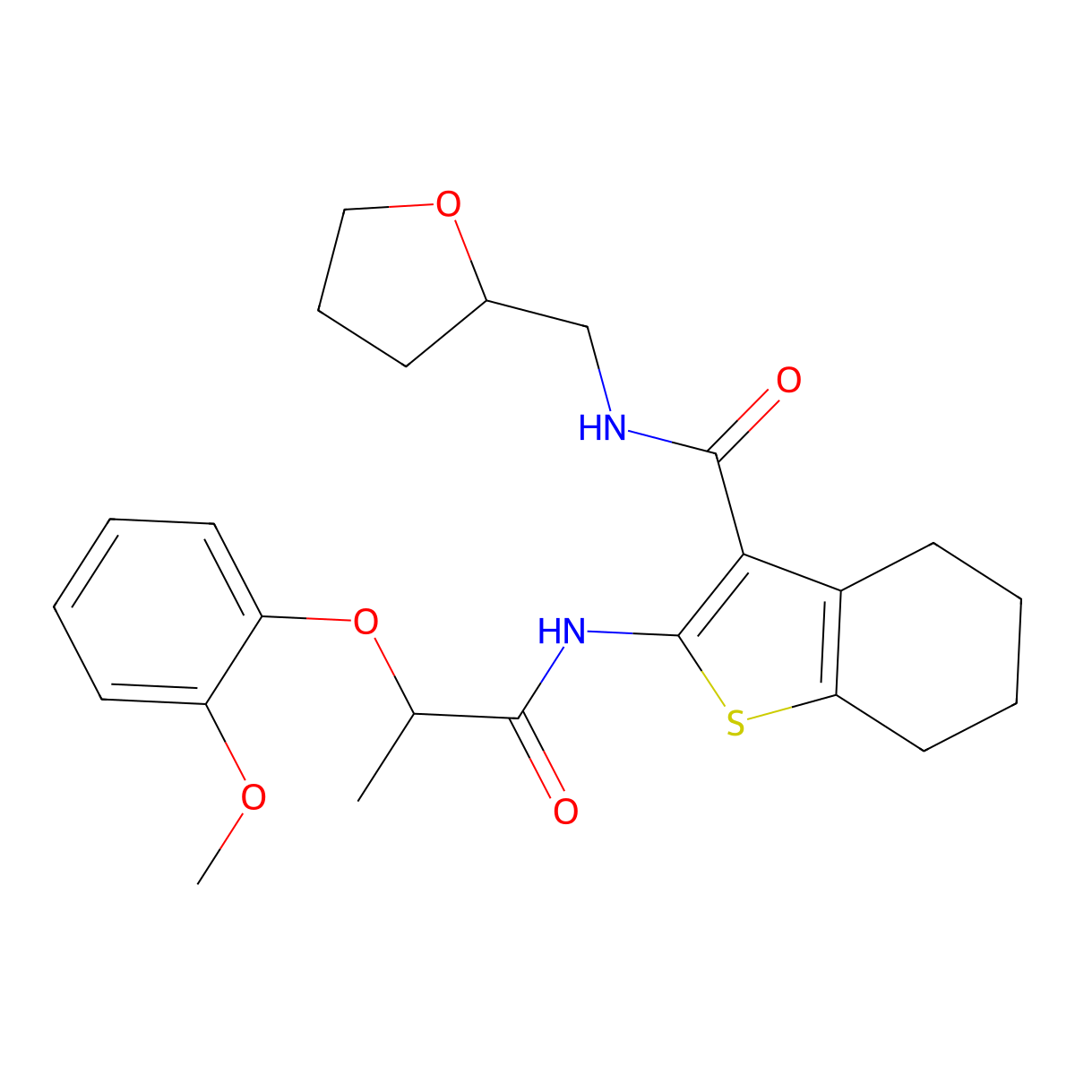 2-[2-(2-methoxyphenoxy)propanoylamino]-N-(oxolan-2-ylmethyl)-4,5,6,7-tetrahydro-1-benzothiophene-3-carboxamide molecular structure, CAS 381679-52-3