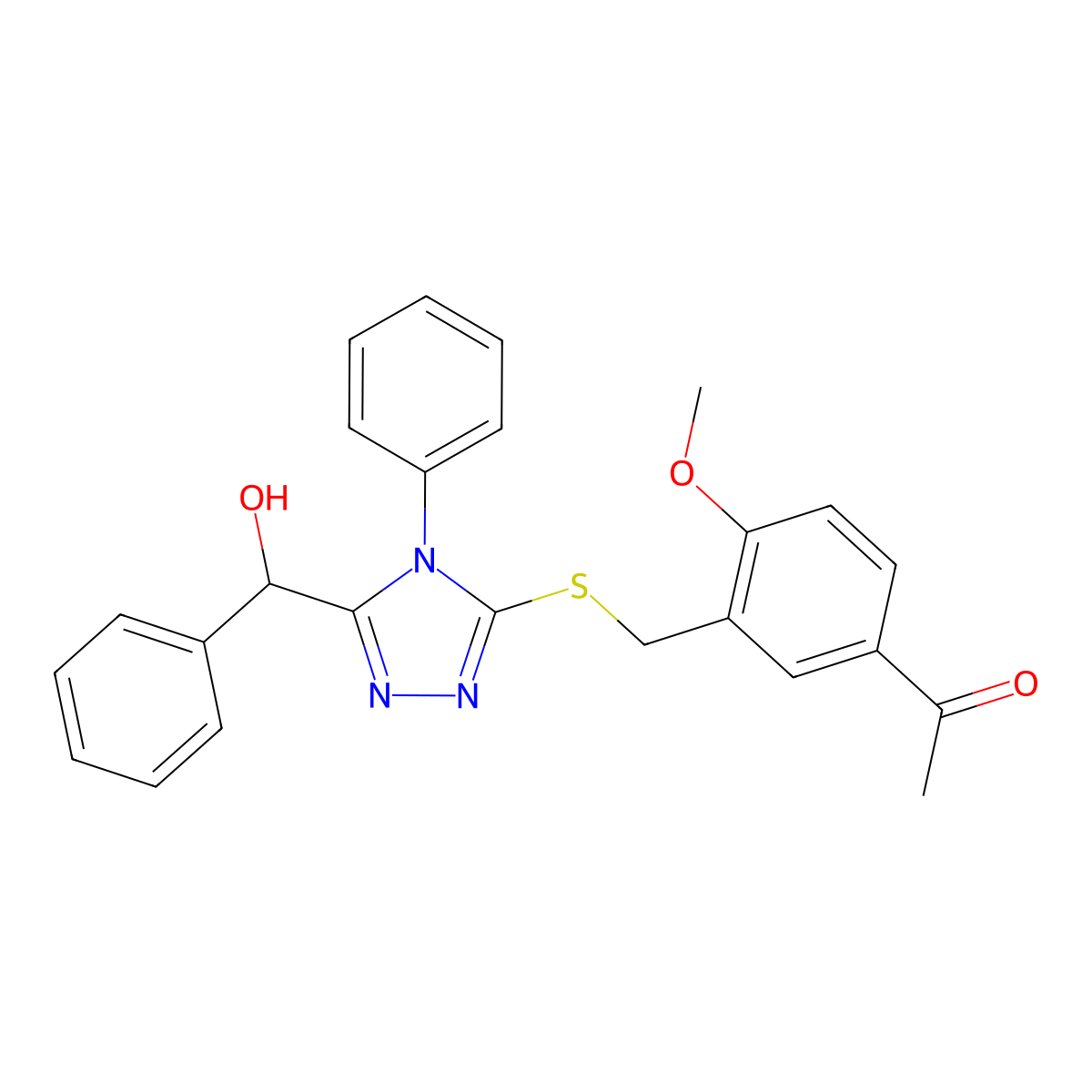 1-[3-[[5-[Hydroxy(phenyl)methyl]-4-phenyl-1,2,4-triazol-3-yl]sulfanylmethyl]-4-methoxyphenyl]ethanone molecular structure, CAS 381679-58-9