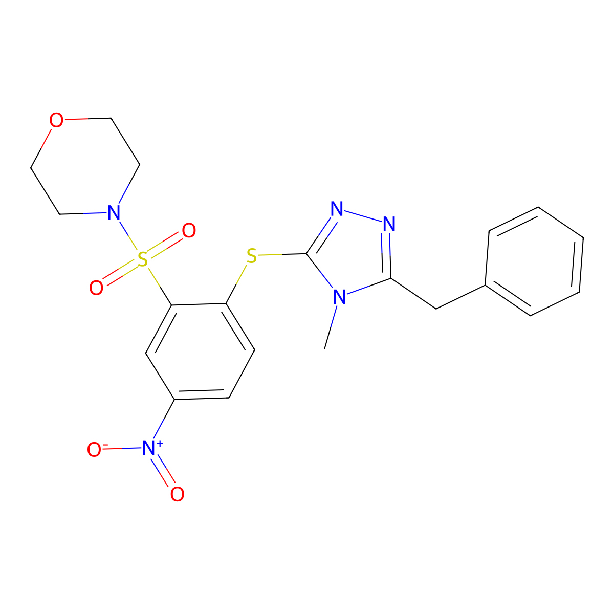 4-[2-[(5-Benzyl-4-methyl-1,2,4-triazol-3-yl)sulfanyl]-5-nitrophenyl]sulfonylmorpholine molecular structure, CAS 381679-67-0