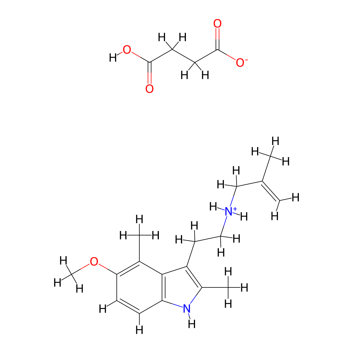 Indole, 2,4-dimethyl-5-methoxy-3-(2-(2-methylprop-2-enylamino)ethyl)-, succinate molecular structure, CAS 38168-68-2