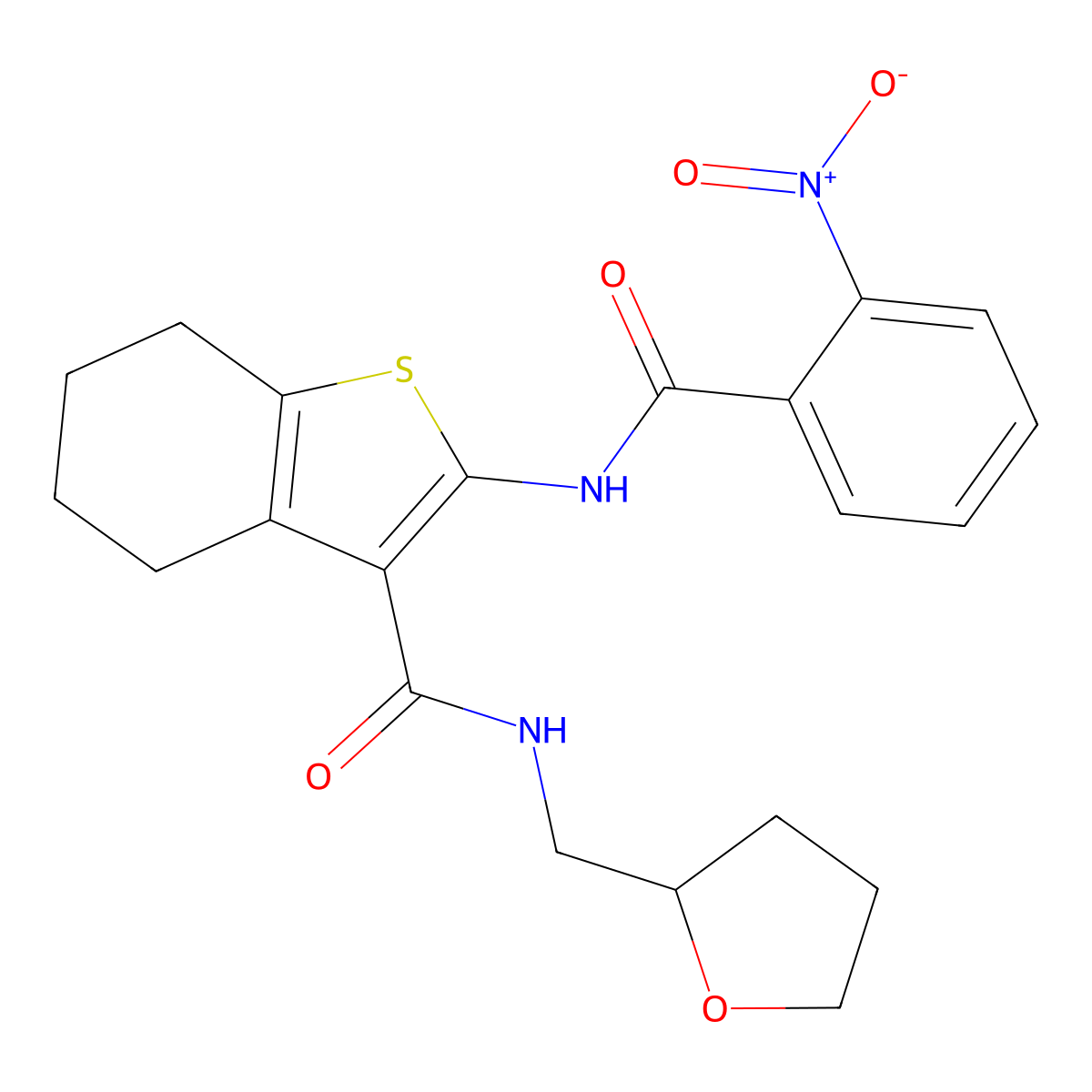 2-(2-nitrobenzamido)-N-((tetrahydrofuran-2-yl)methyl)-4,5,6,7-tetrahydrobenzo[b]thiophene-3-carboxamide molecular structure, CAS 381680-10-0
