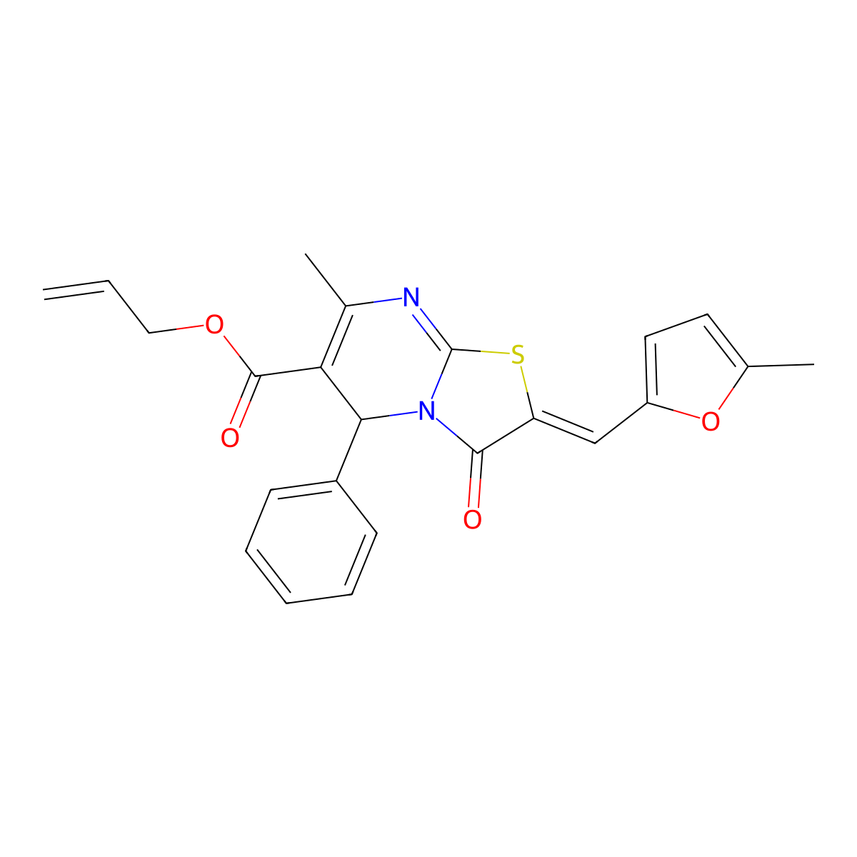 2-Propen-1-yl 2,3-dihydro-7-methyl-2-[(5-methyl-2-furanyl)methylene]-3-oxo-5-phenyl-5H-thiazolo[3,2-a]pyrimidine-6-carboxylate molecular structure, CAS 381680-41-7