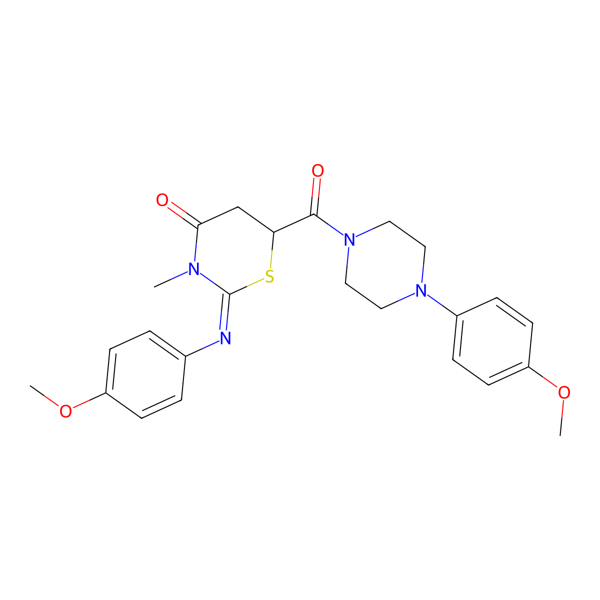 (2Z)-2-[(4-methoxyphenyl)imino]-6-{[4-(4-methoxyphenyl)piperazin-1-yl]carbonyl}-3-methyl-1,3-thiazinan-4-one molecular structure, CAS 381680-53-1