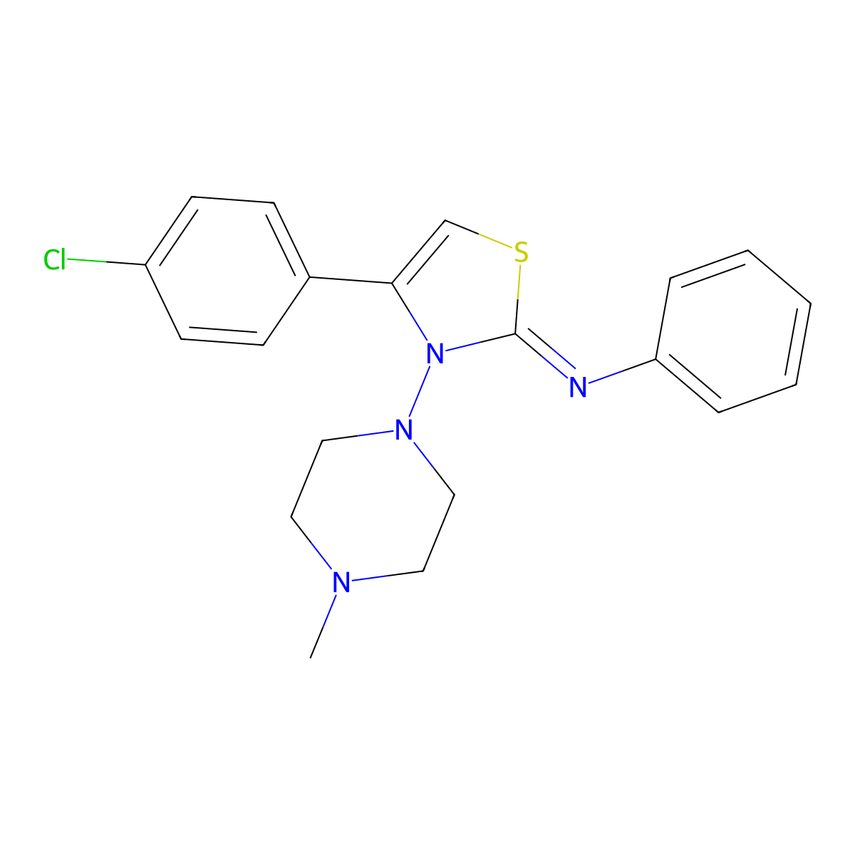 (Z)-N-(4-(4-chlorophenyl)-3-(4-methylpiperazin-1-yl)thiazol-2(3H)-ylidene)aniline molecular structure, CAS 381681-00-1