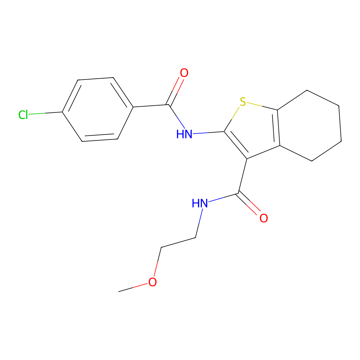 2-(4-chlorobenzamido)-N-(2-methoxyethyl)-4,5,6,7-tetrahydrobenzo[b]thiophene-3-carboxamide molecular structure, CAS 381681-08-9