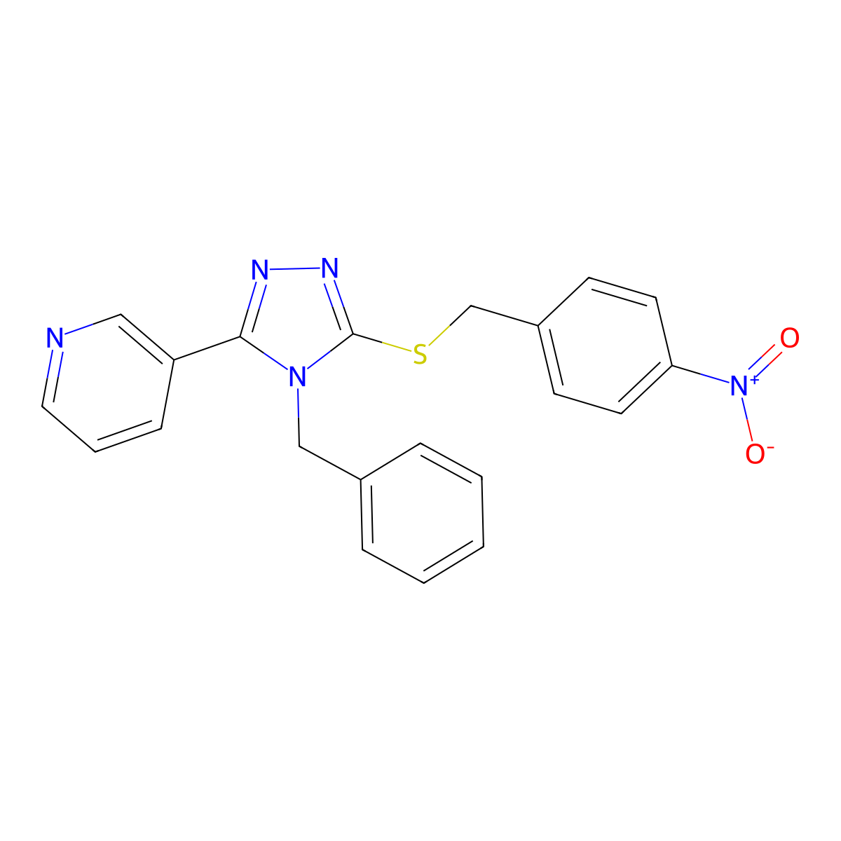 3-[4-Benzyl-5-[(4-nitrophenyl)methylsulfanyl]-1,2,4-triazol-3-yl]pyridine molecular structure, CAS 381682-23-1