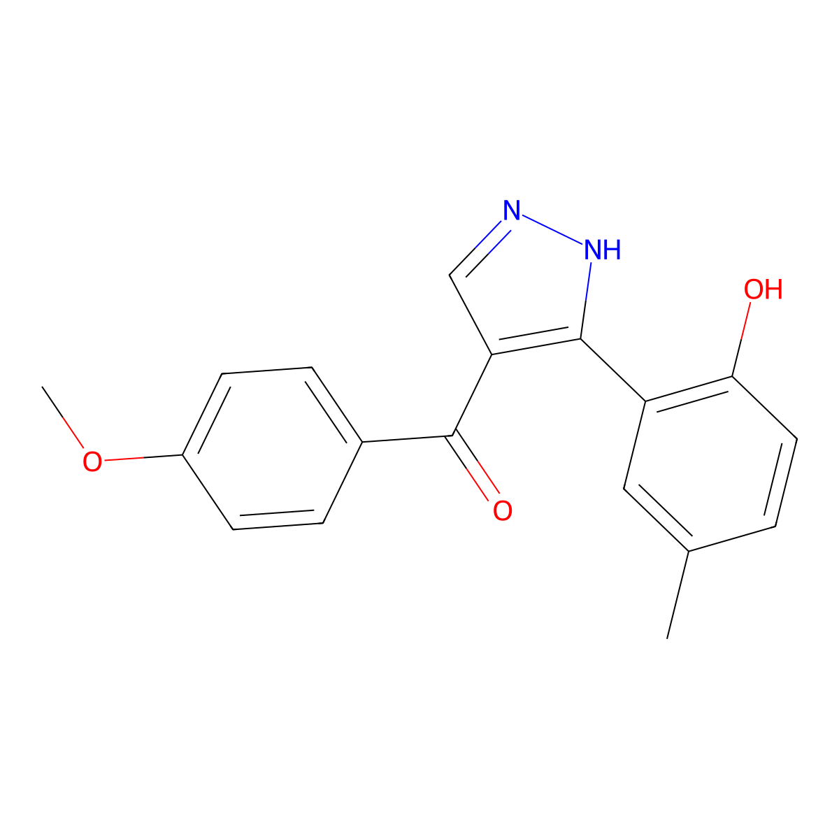 (3-(2-hydroxy-5-methylphenyl)-1H-pyrazol-4-yl)(4-methoxyphenyl)methanone molecular structure, CAS 381682-27-5