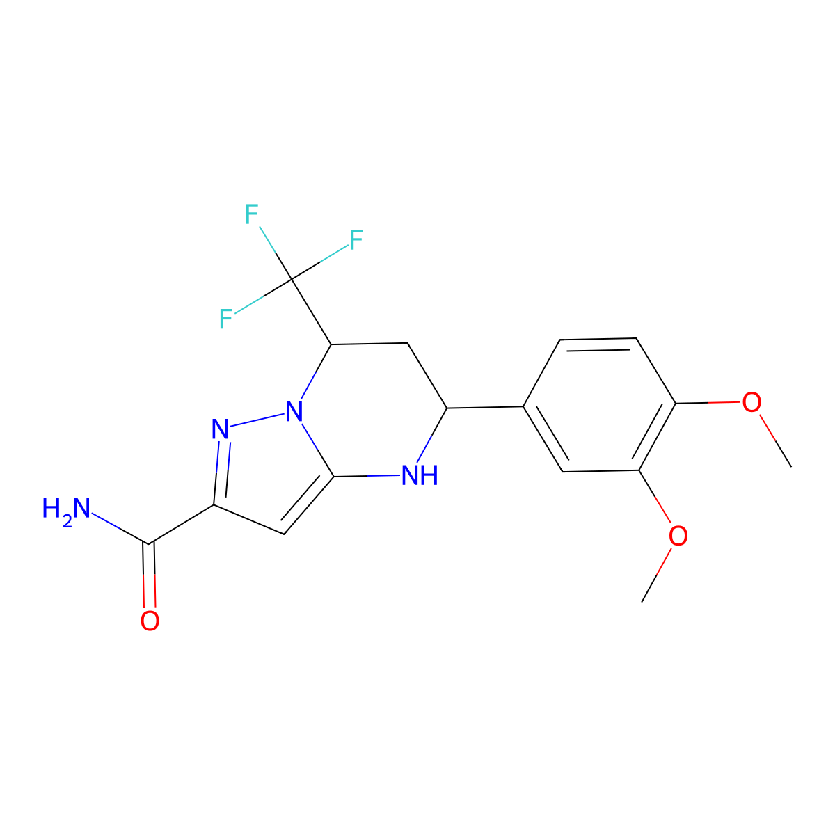 5-(3,4-Dimethoxyphenyl)-7-(trifluoromethyl)-4,5,6,7-tetrahydropyrazolo[1,5-a]pyrimidine-2-carboxamide molecular structure, CAS 381683-27-8