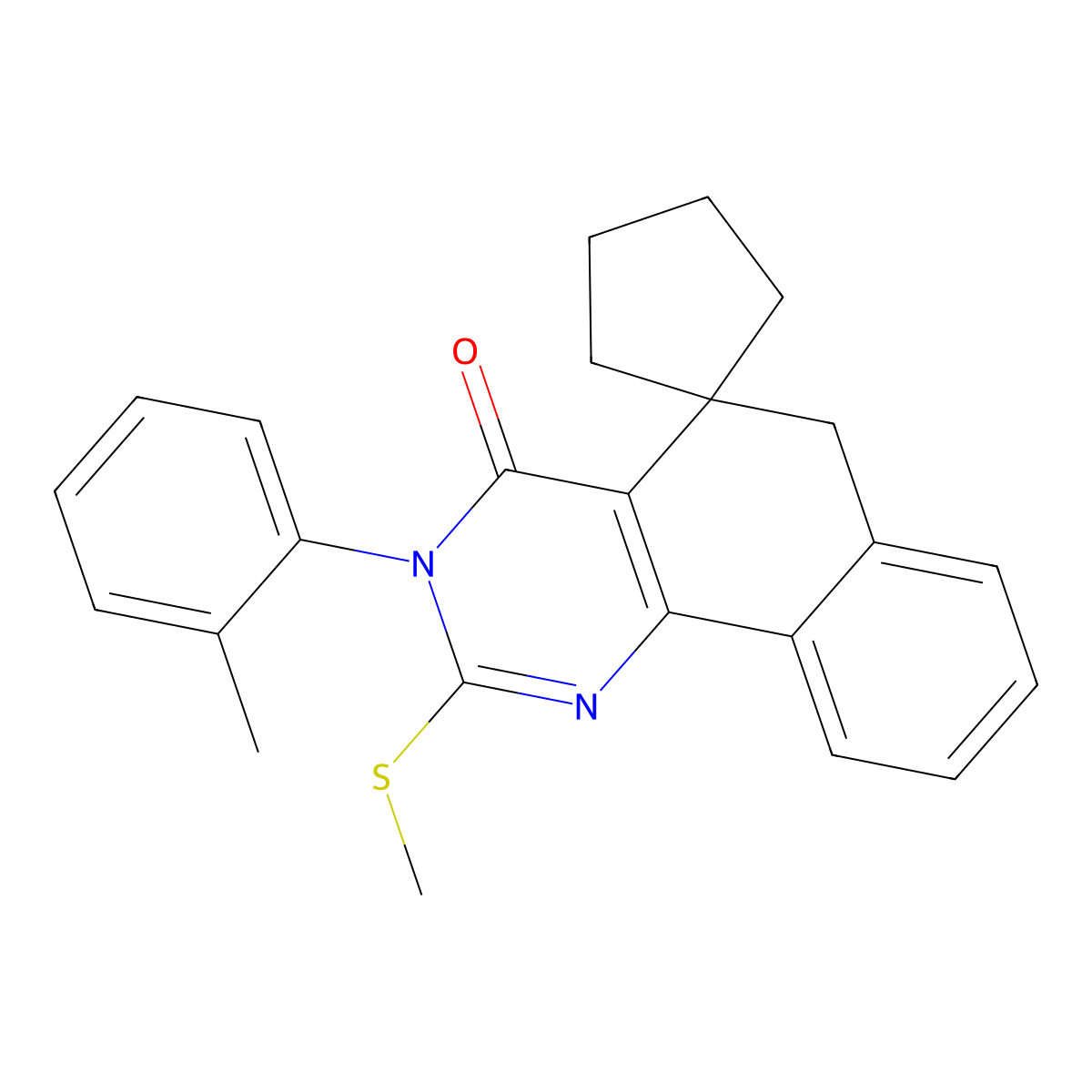 3-(2-methylphenyl)-2-methylsulfanylspiro[6H-benzo[h]quinazoline-5,1'-cyclopentane]-4-one molecular structure, CAS 381683-40-5