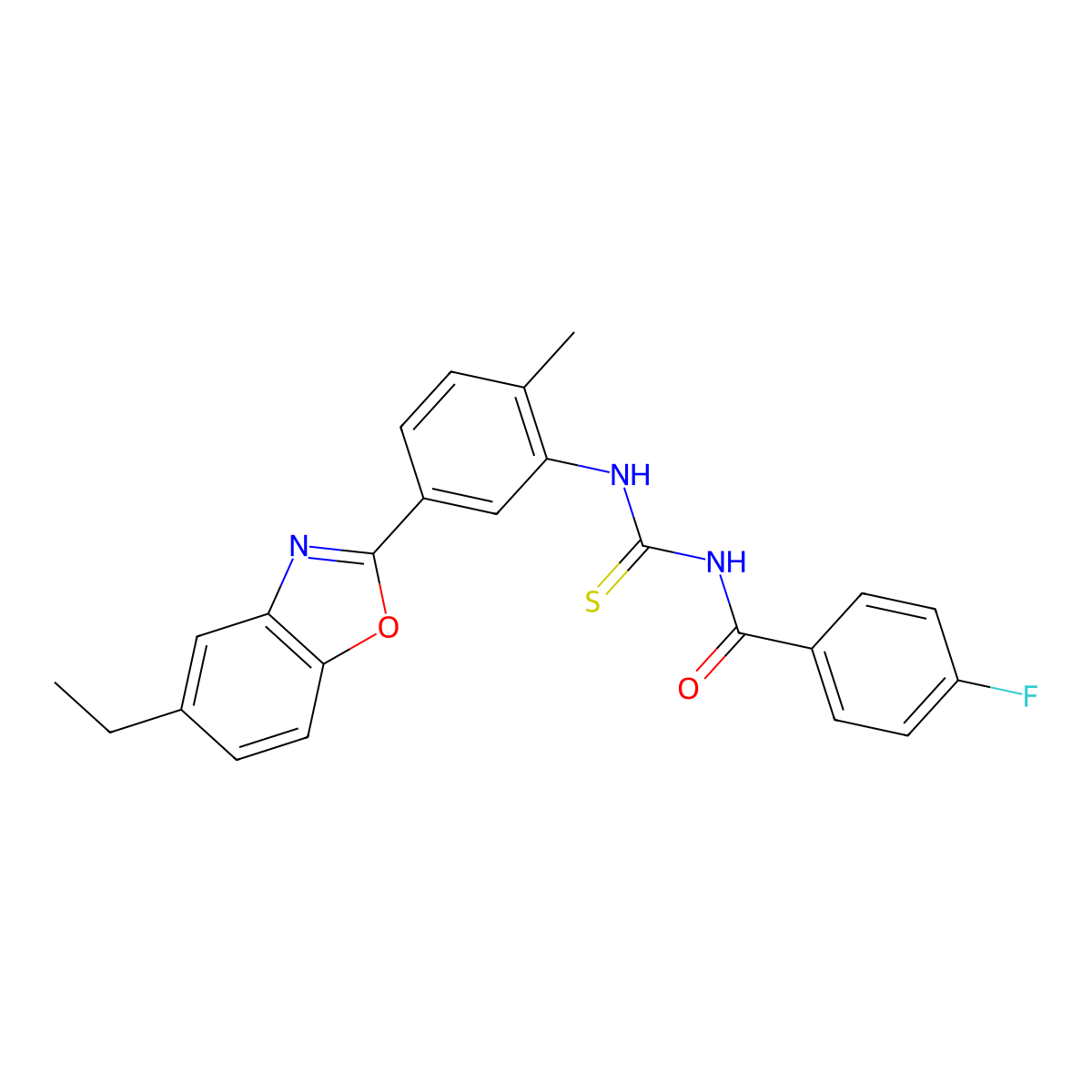 N-[[5-(5-ethyl-1,3-benzoxazol-2-yl)-2-methylphenyl]carbamothioyl]-4-fluorobenzamide molecular structure, CAS 381683-62-1