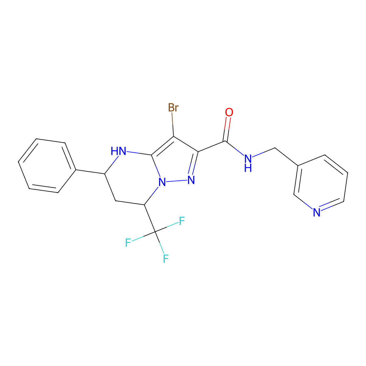 3-bromo-5-phenyl-N-(3-pyridinylmethyl)-7-(trifluoromethyl)-4,5,6,7-tetrahydropyrazolo[1,5-a]pyrimidine-2-carboxamide molecular structure, CAS 381683-66-5
