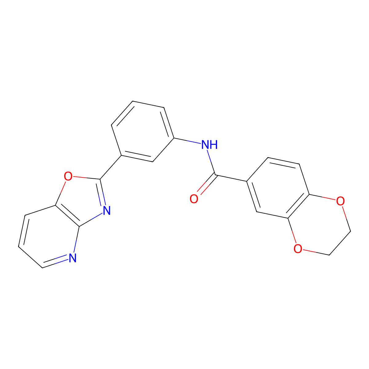 N-[3-([1,3]oxazolo[4,5-b]pyridin-2-yl)phenyl]-2,3-dihydro-1,4-benzodioxine-6-carboxamide molecular structure, CAS 381683-77-8
